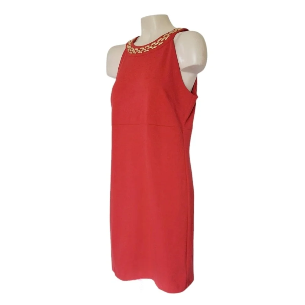 Michael Kors Retro Red Sheath Dress 60s Party Cocktail Gold Cosplay 8